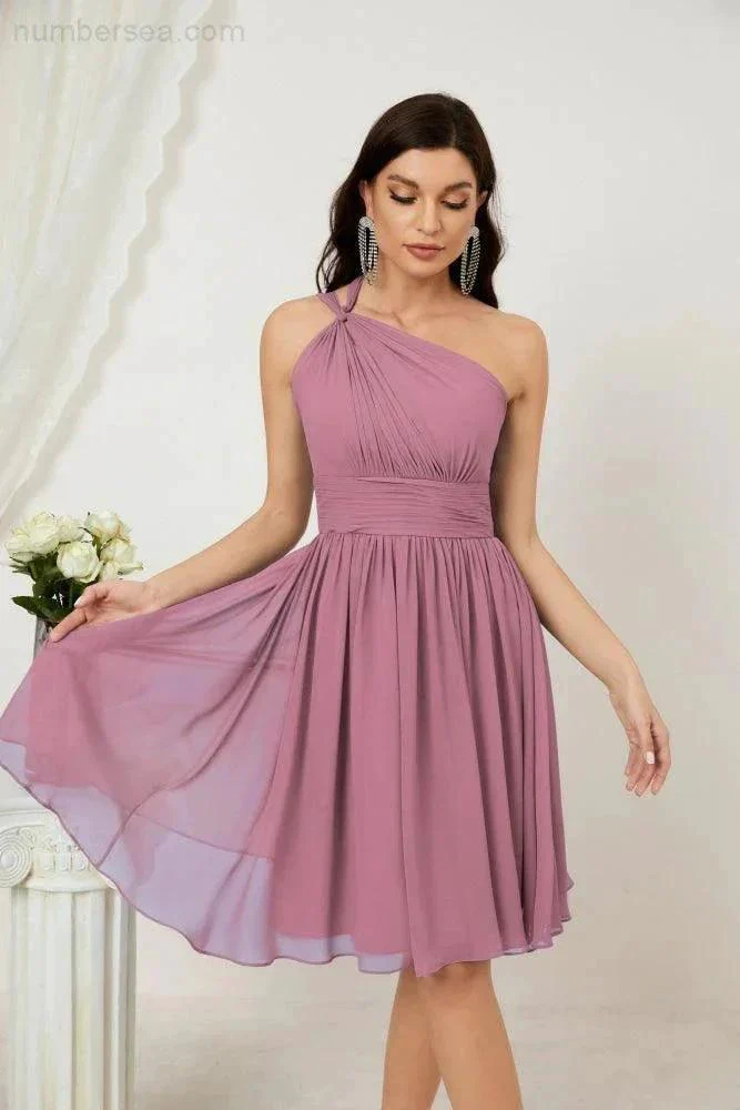 Numbersea Women Chiffon Short One Shoulder Bridesmaid Dress Formal Dresses for Party Homecoming  2804 - Image 43