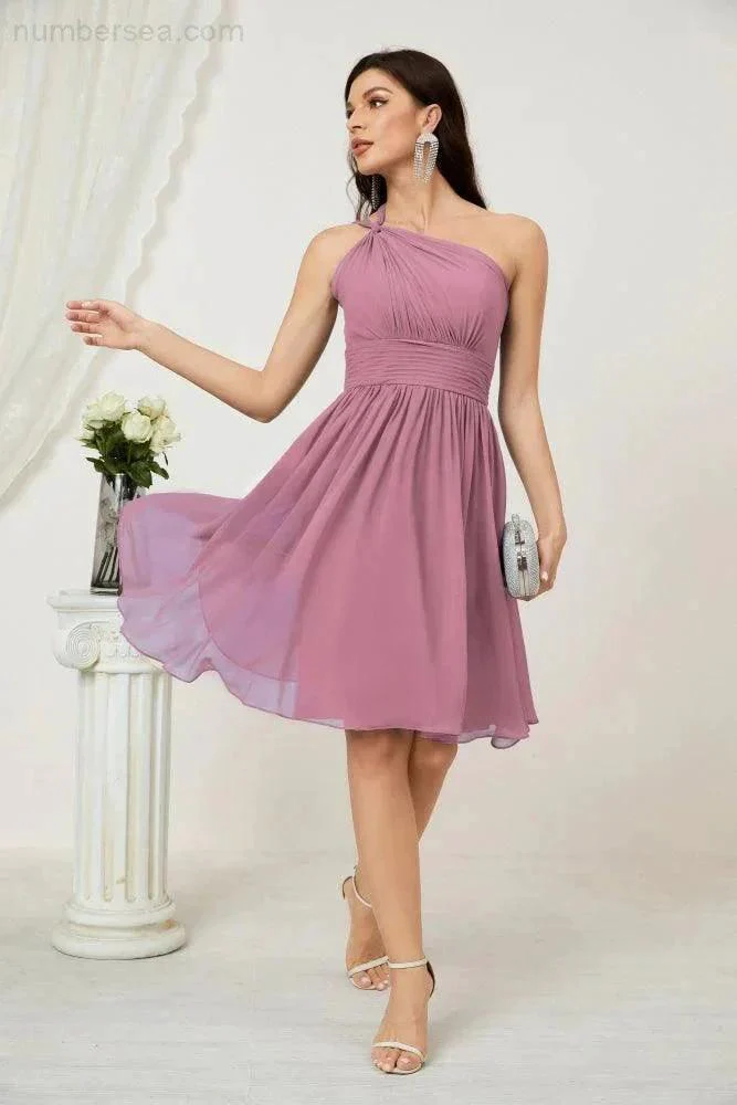 Numbersea Women Chiffon Short One Shoulder Bridesmaid Dress Formal Dresses for Party Homecoming  2804 - Image 44