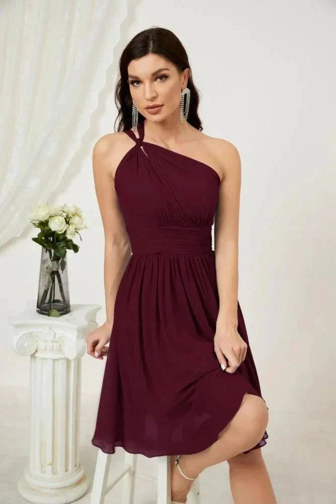 Numbersea Women Chiffon Short One Shoulder Bridesmaid Dress Formal Dresses for Party Homecoming  2804 - Image 45