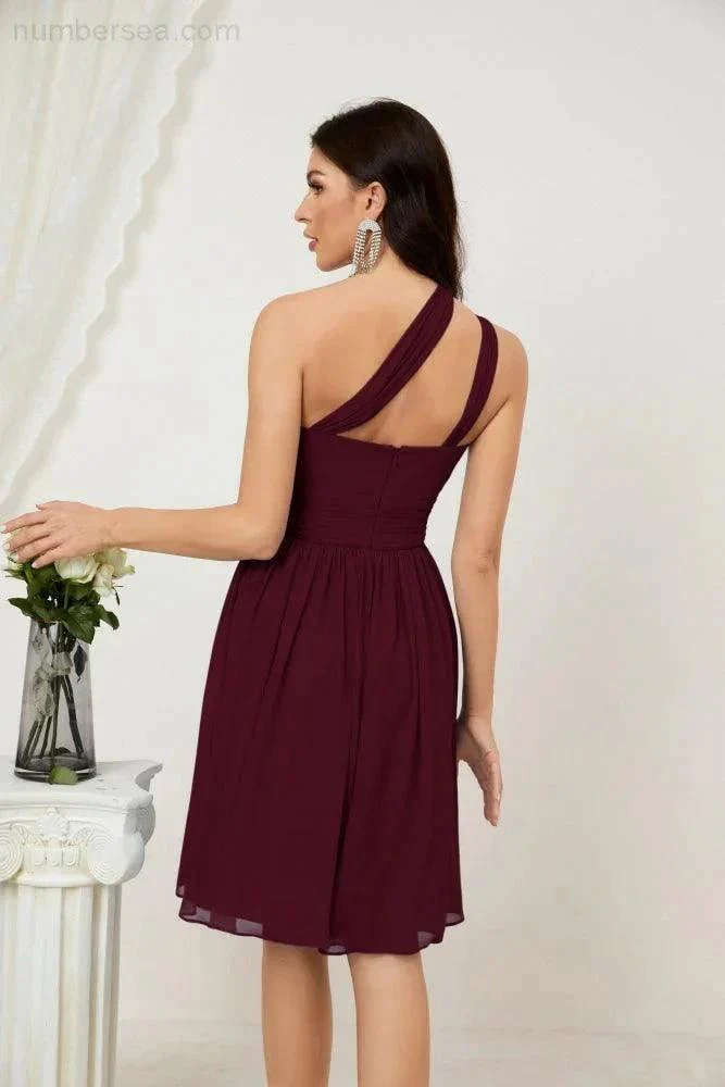 Numbersea Women Chiffon Short One Shoulder Bridesmaid Dress Formal Dresses for Party Homecoming  2804 - Image 46