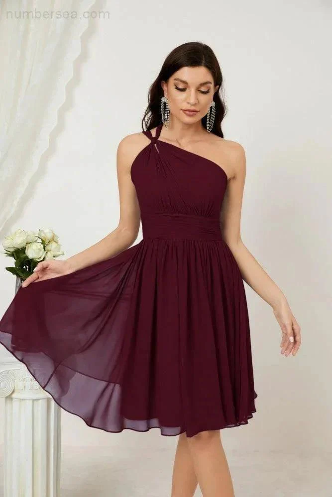 Numbersea Women Chiffon Short One Shoulder Bridesmaid Dress Formal Dresses for Party Homecoming  2804 - Image 47