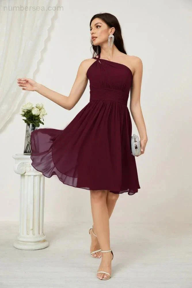 Numbersea Women Chiffon Short One Shoulder Bridesmaid Dress Formal Dresses for Party Homecoming  2804 - Image 48