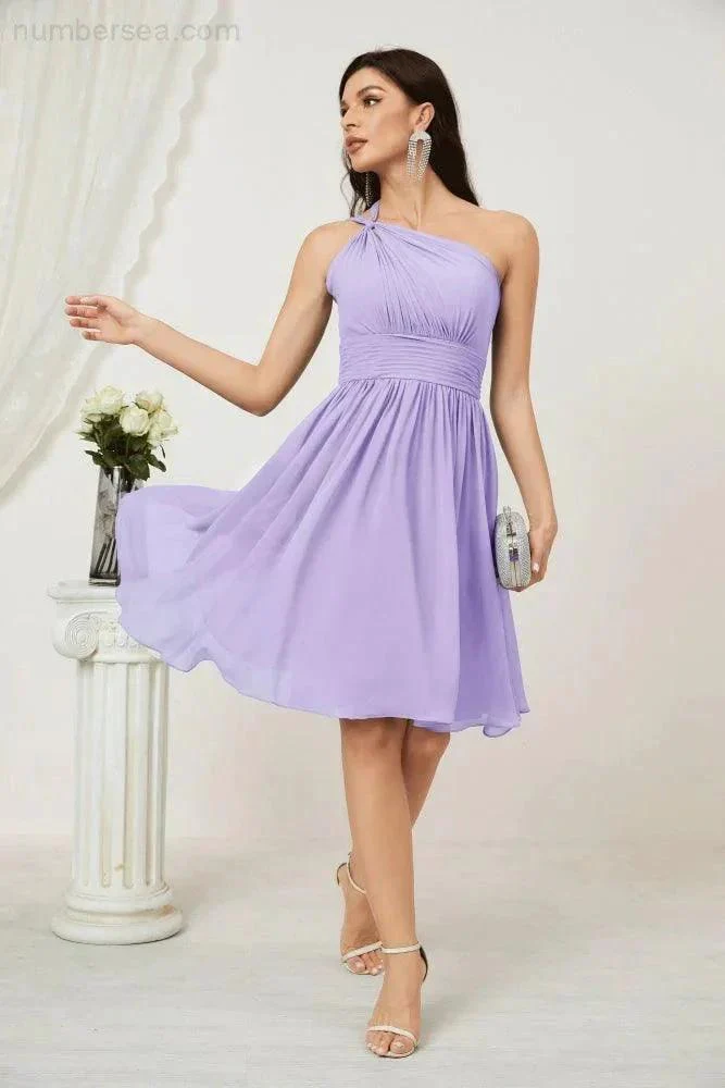 Numbersea Women Chiffon Short One Shoulder Bridesmaid Dress Formal Dresses for Party Homecoming  2804 - Image 56