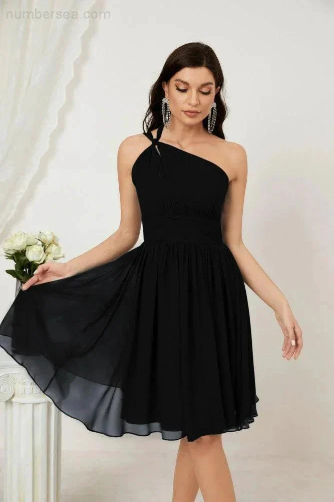 Numbersea Women Chiffon Short One Shoulder Bridesmaid Dress Formal Dresses for Party Homecoming  2804 - Image 59