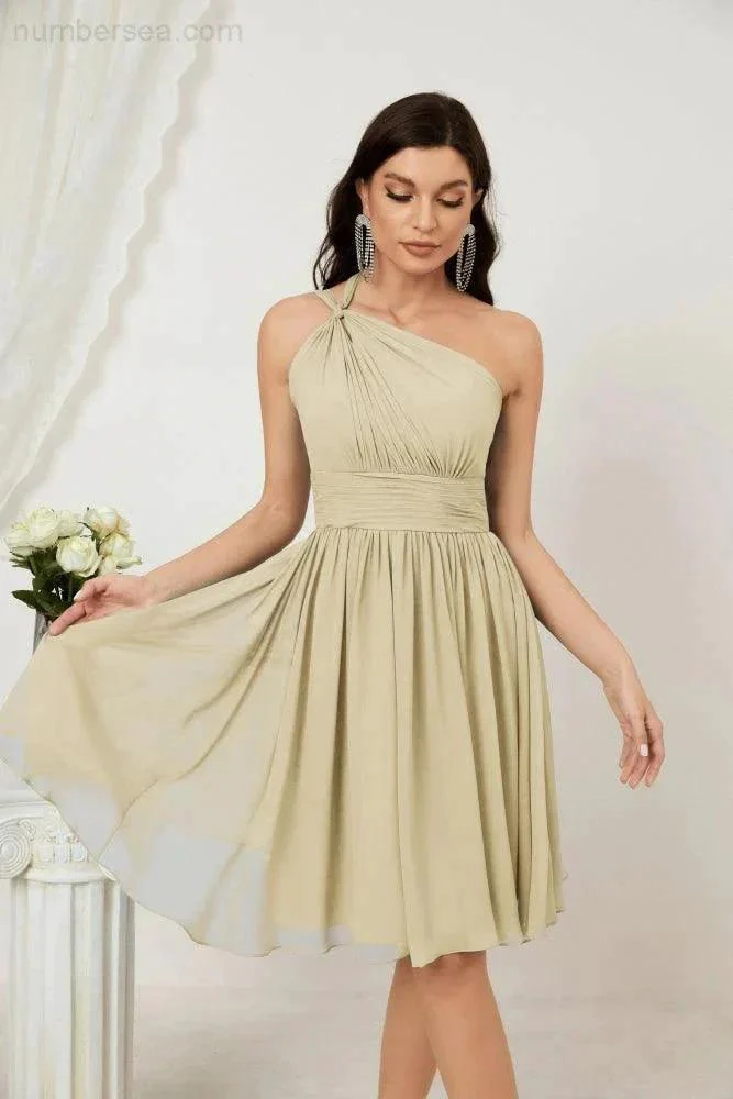 Numbersea Women Chiffon Short One Shoulder Bridesmaid Dress Formal Dresses for Party Homecoming  2804 - Image 62