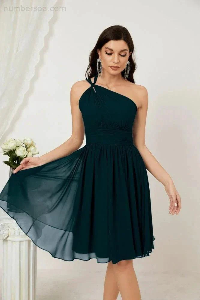 Numbersea Women Chiffon Short One Shoulder Bridesmaid Dress Formal Dresses for Party Homecoming  2804 - Image 66