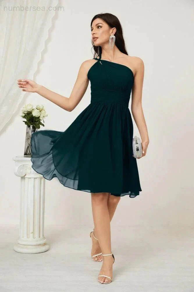 Numbersea Women Chiffon Short One Shoulder Bridesmaid Dress Formal Dresses for Party Homecoming  2804 - Image 68