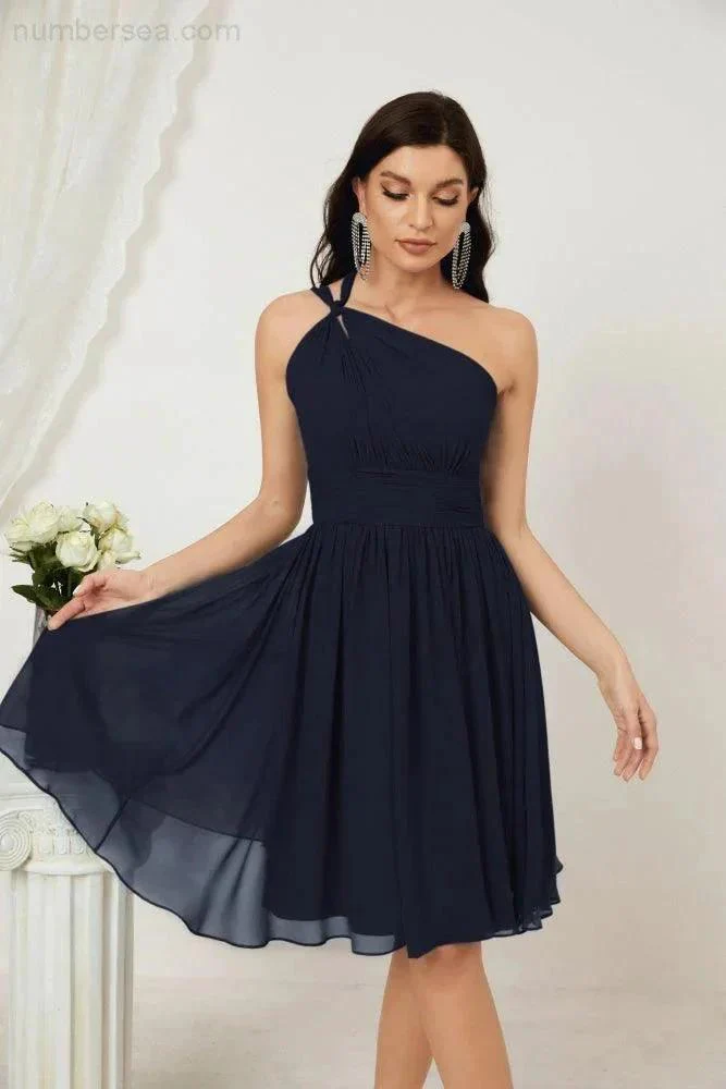 Numbersea Women Chiffon Short One Shoulder Bridesmaid Dress Formal Dresses for Party Homecoming  2804 - Image 70