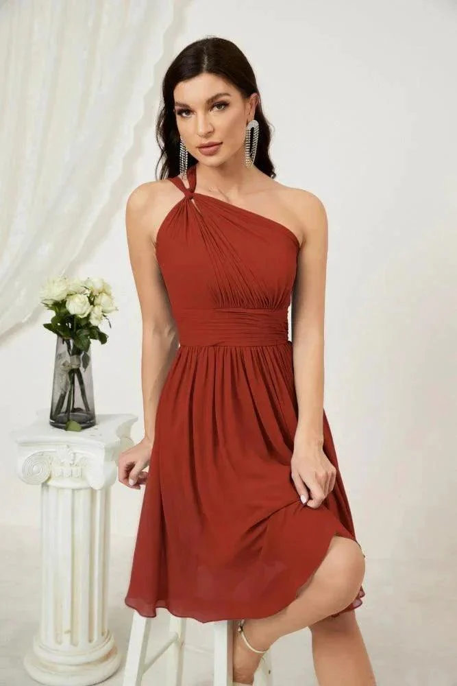 Numbersea Women Chiffon Short One Shoulder Bridesmaid Dress Formal Dresses for Party Homecoming  2804 - Image 73