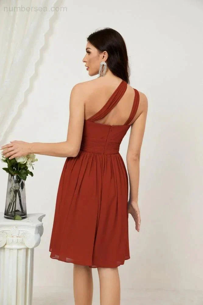 Numbersea Women Chiffon Short One Shoulder Bridesmaid Dress Formal Dresses for Party Homecoming  2804 - Image 74
