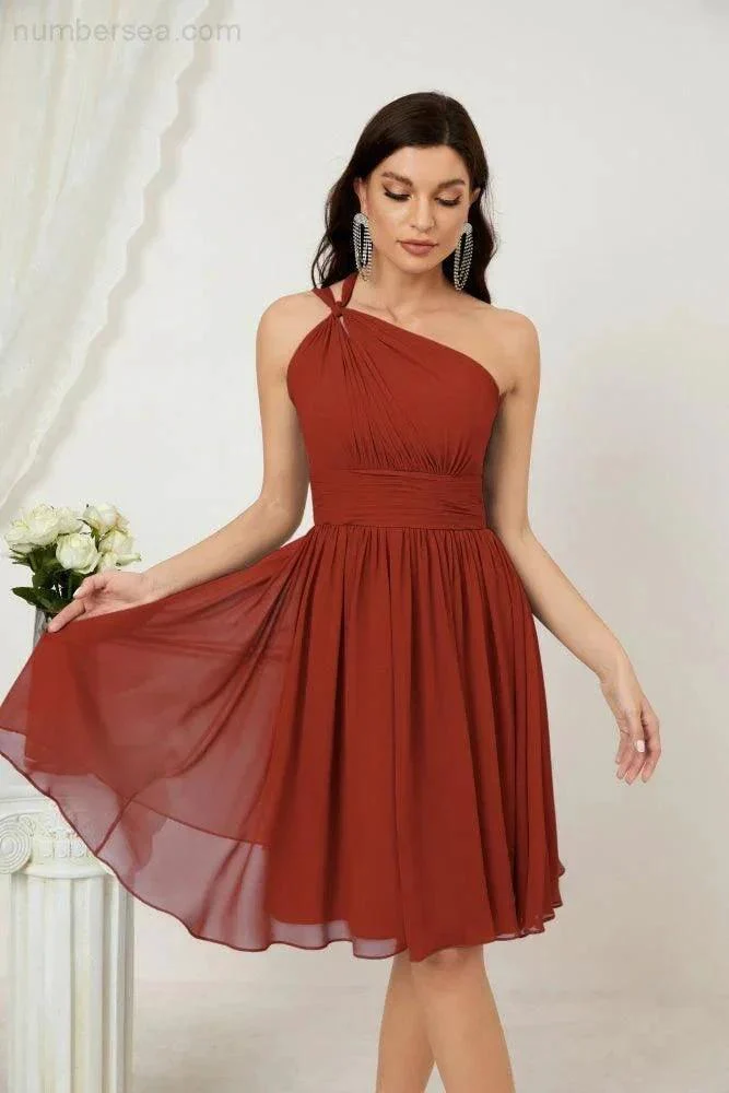Numbersea Women Chiffon Short One Shoulder Bridesmaid Dress Formal Dresses for Party Homecoming  2804 - Image 75