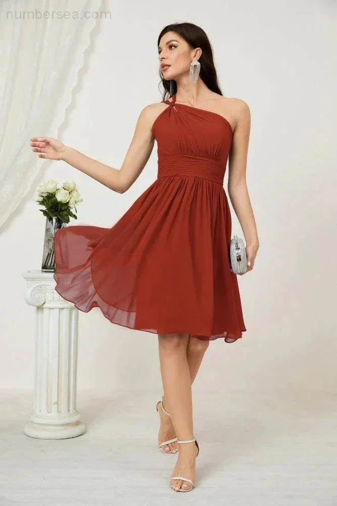 Numbersea Women Chiffon Short One Shoulder Bridesmaid Dress Formal Dresses for Party Homecoming  2804 - Image 76
