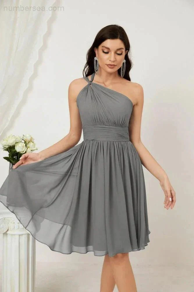 Numbersea Women Chiffon Short One Shoulder Bridesmaid Dress Formal Dresses for Party Homecoming  2804 - Image 78