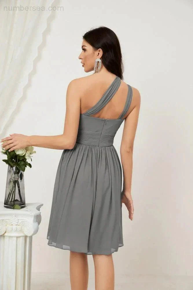 Numbersea Women Chiffon Short One Shoulder Bridesmaid Dress Formal Dresses for Party Homecoming  2804 - Image 79