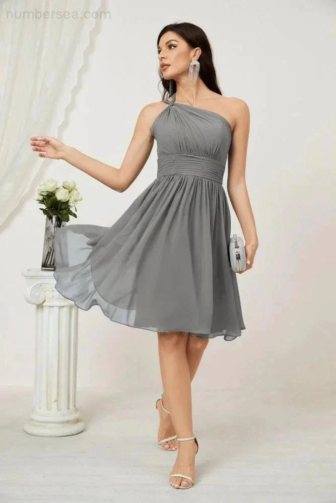 Numbersea Women Chiffon Short One Shoulder Bridesmaid Dress Formal Dresses for Party Homecoming  2804 - Image 80