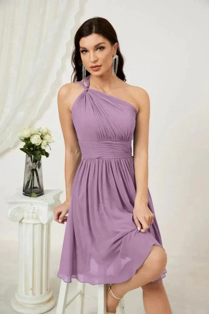 Numbersea Women Chiffon Short One Shoulder Bridesmaid Dress Formal Dresses for Party Homecoming  2804 - Image 81