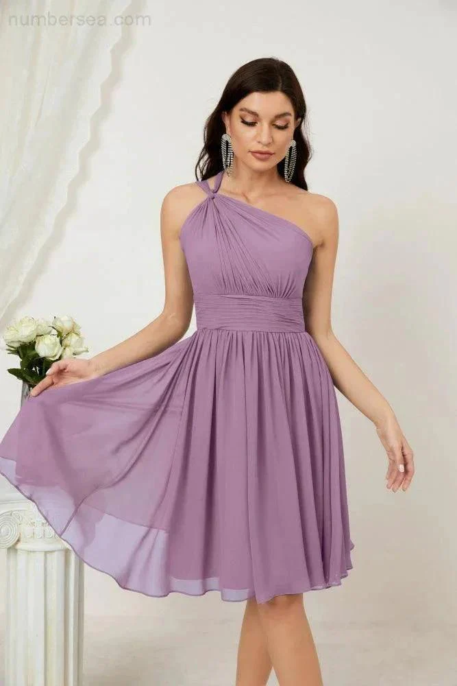 Numbersea Women Chiffon Short One Shoulder Bridesmaid Dress Formal Dresses for Party Homecoming  2804 - Image 83