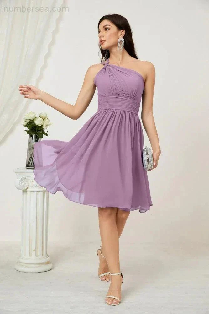 Numbersea Women Chiffon Short One Shoulder Bridesmaid Dress Formal Dresses for Party Homecoming  2804 - Image 84