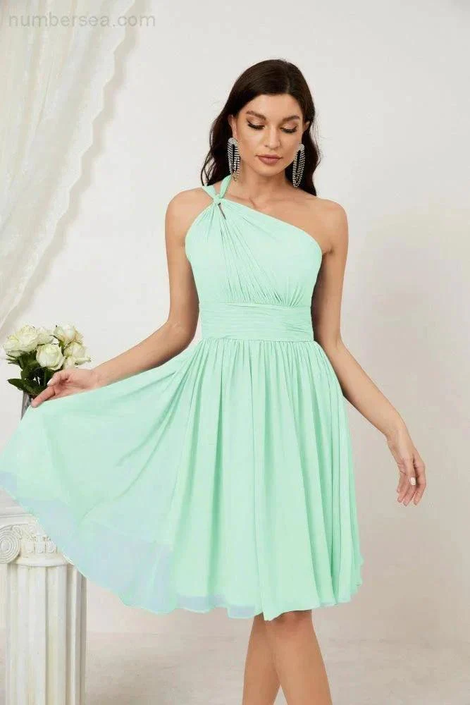 Numbersea Women Chiffon Short One Shoulder Bridesmaid Dress Formal Dresses for Party Homecoming  2804 - Image 87