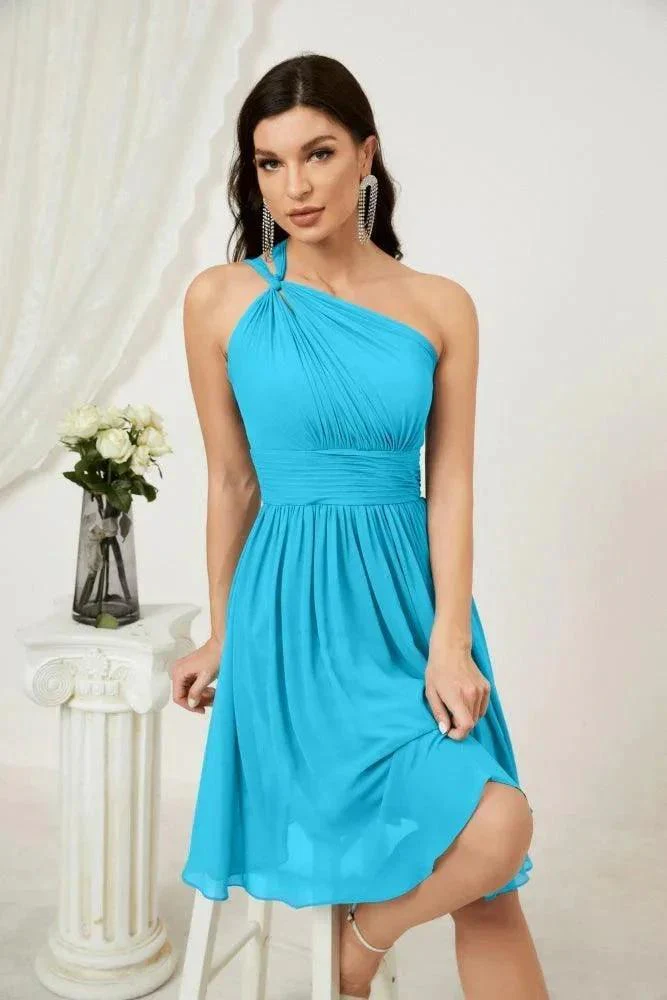 Numbersea Women Chiffon Short One Shoulder Bridesmaid Dress Formal Dresses for Party Homecoming  2804 - Image 89