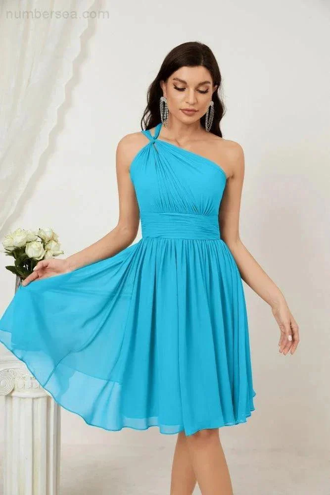 Numbersea Women Chiffon Short One Shoulder Bridesmaid Dress Formal Dresses for Party Homecoming  2804 - Image 90