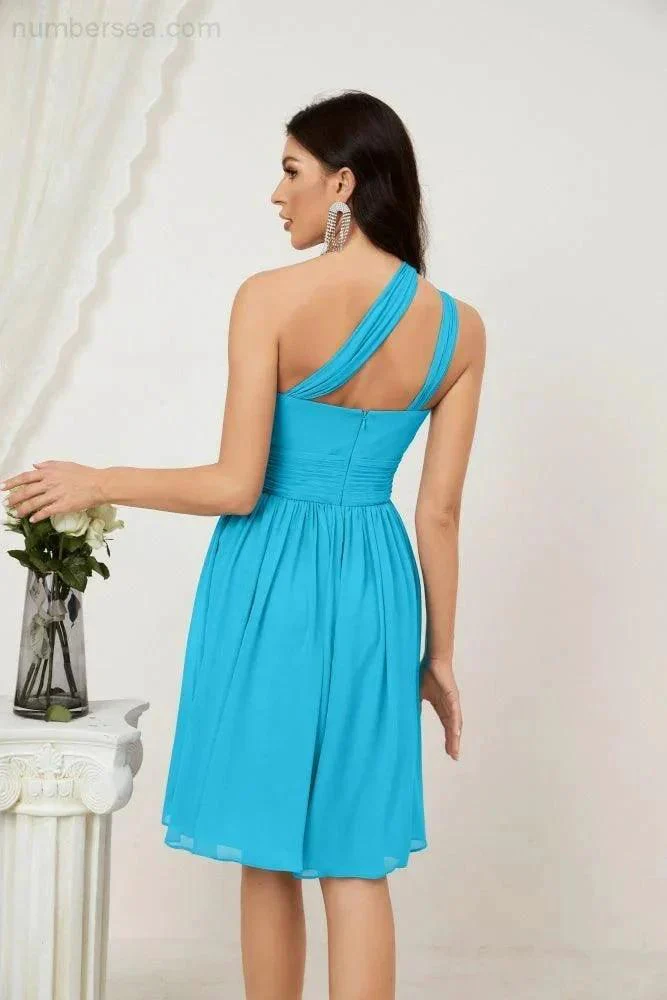 Numbersea Women Chiffon Short One Shoulder Bridesmaid Dress Formal Dresses for Party Homecoming  2804 - Image 91
