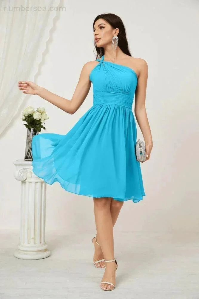 Numbersea Women Chiffon Short One Shoulder Bridesmaid Dress Formal Dresses for Party Homecoming  2804 - Image 92