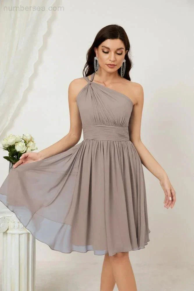 Numbersea Women Chiffon Short One Shoulder Bridesmaid Dress Formal Dresses for Party Homecoming  2804 - Image 95