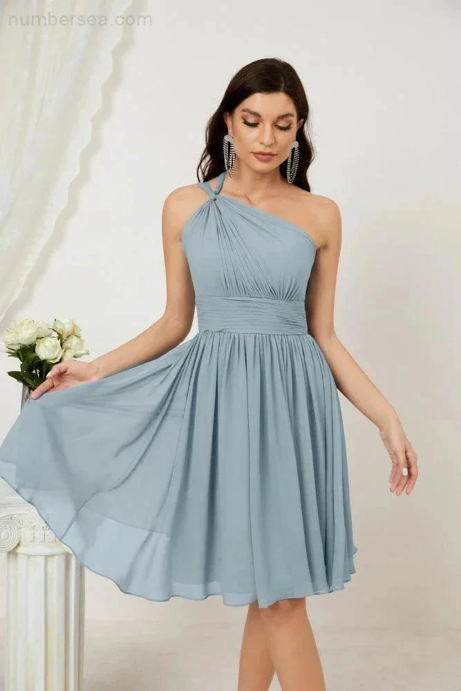 Numbersea Women Chiffon Short One Shoulder Bridesmaid Dress Formal Dresses for Party Homecoming  2804 - Image 99