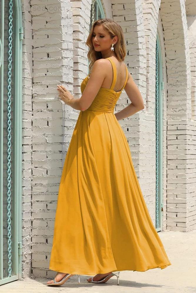 Numbersea Women Halter Chiffon Bridesmaid Dress A-line Long Formal Prom Gown SEA28015 - Image 102