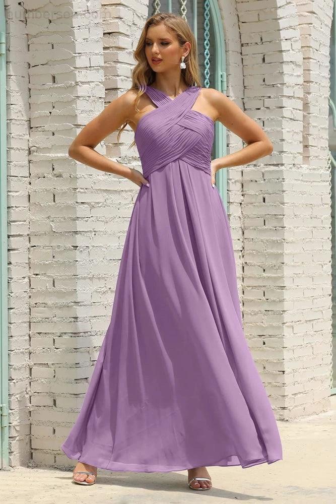 Numbersea Women Halter Chiffon Bridesmaid Dress A-line Long Formal Prom Gown SEA28015 - Image 107