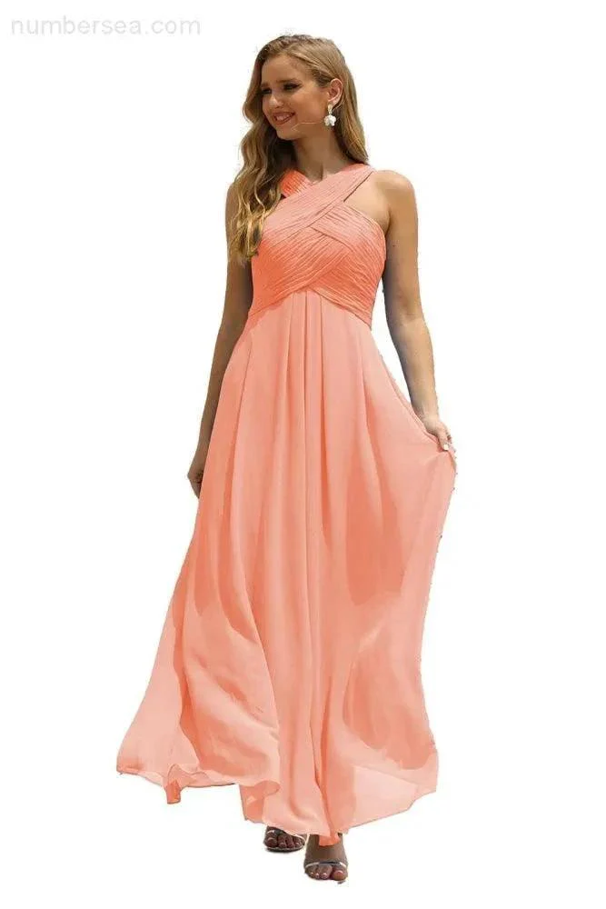Numbersea Women Halter Chiffon Bridesmaid Dress A-line Long Formal Prom Gown SEA28015 - Image 110