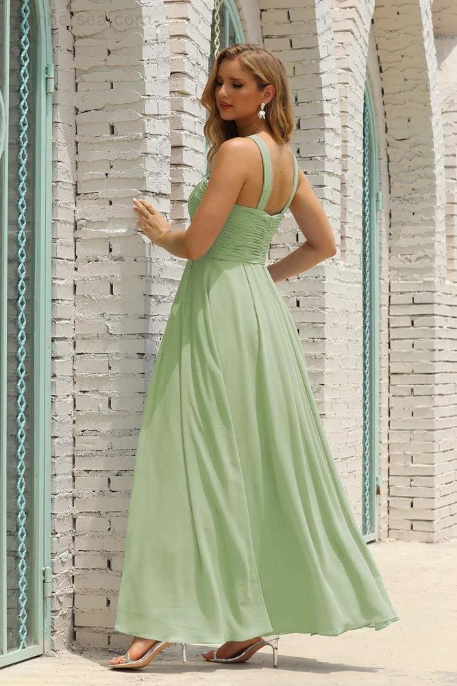 Numbersea Women Halter Chiffon Bridesmaid Dress A-line Long Formal Prom Gown SEA28015 - Image 113