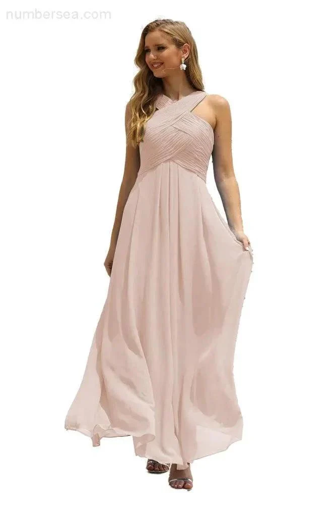 Numbersea Women Halter Chiffon Bridesmaid Dress A-line Long Formal Prom Gown SEA28015 - Image 115