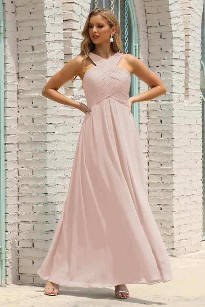 Numbersea Women Halter Chiffon Bridesmaid Dress A-line Long Formal Prom Gown SEA28015 - Image 117