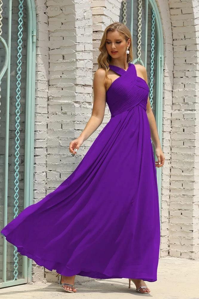 Numbersea Women Halter Chiffon Bridesmaid Dress A-line Long Formal Prom Gown SEA28015 - Image 119