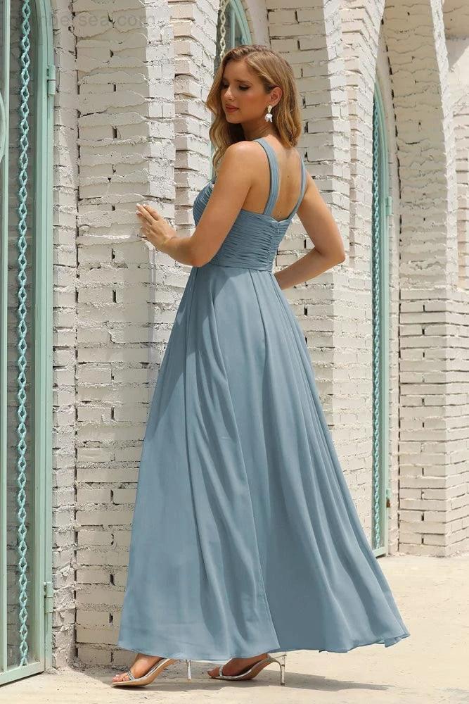 Numbersea Women Halter Chiffon Bridesmaid Dress A-line Long Formal Prom Gown SEA28015 - Image 12