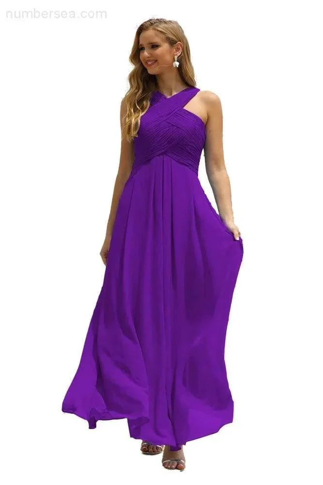 Numbersea Women Halter Chiffon Bridesmaid Dress A-line Long Formal Prom Gown SEA28015 - Image 120