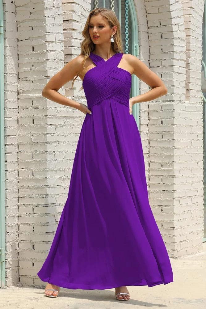 Numbersea Women Halter Chiffon Bridesmaid Dress A-line Long Formal Prom Gown SEA28015 - Image 121
