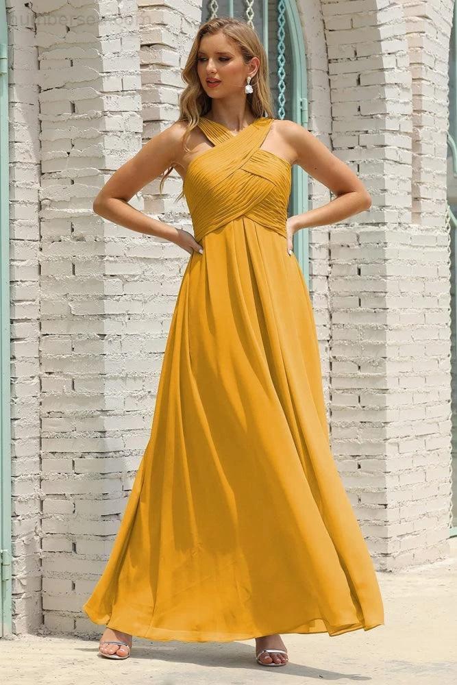 Numbersea Women Halter Chiffon Bridesmaid Dress A-line Long Formal Prom Gown SEA28015 - Image 122