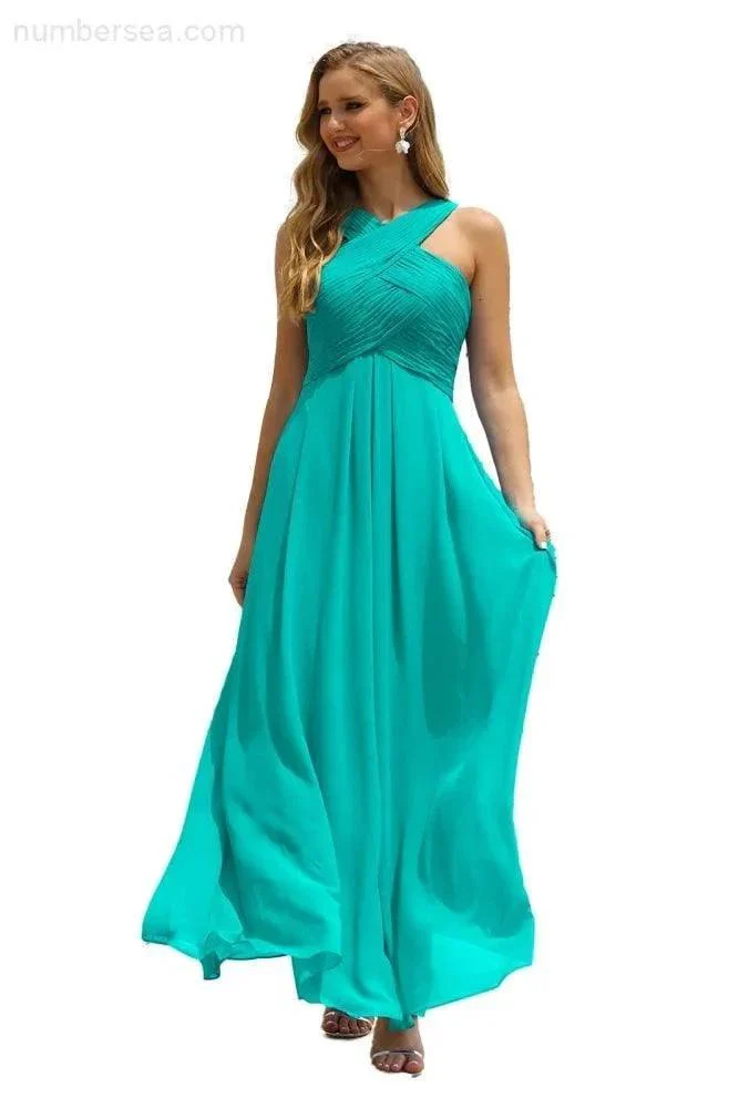 Numbersea Women Halter Chiffon Bridesmaid Dress A-line Long Formal Prom Gown SEA28015 - Image 126