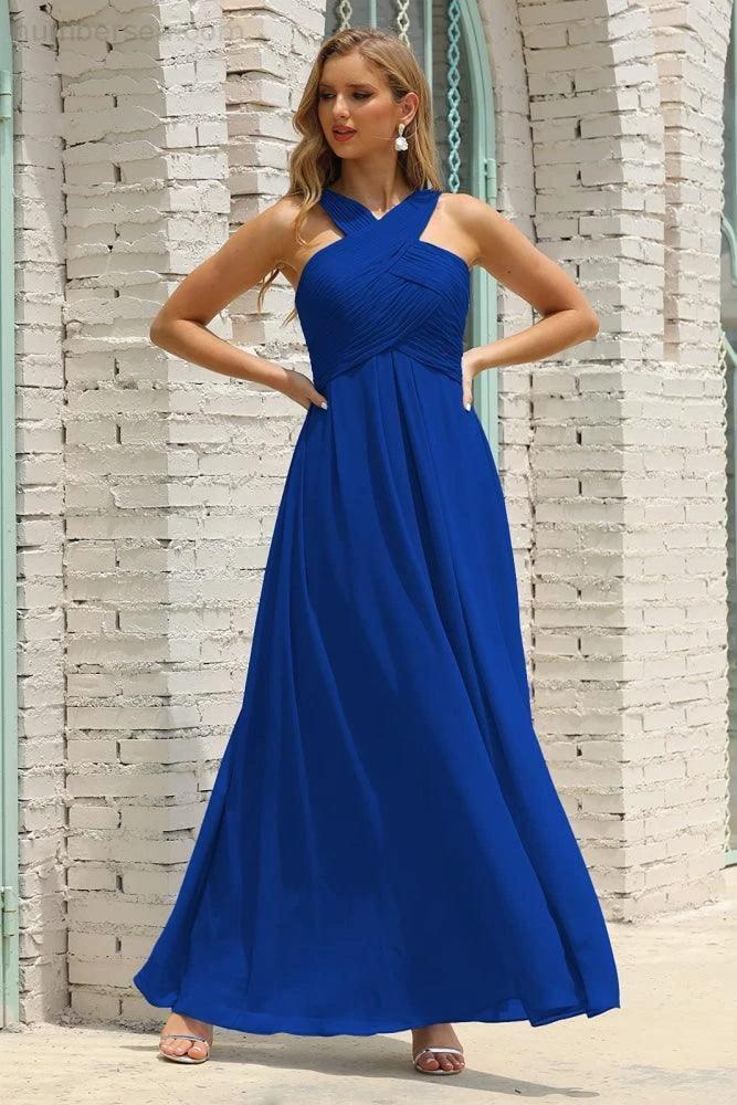 Numbersea Women Halter Chiffon Bridesmaid Dress A-line Long Formal Prom Gown SEA28015 - Image 130