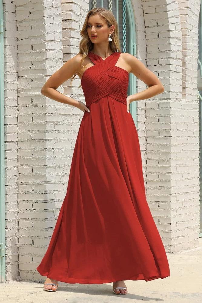 Numbersea Women Halter Chiffon Bridesmaid Dress A-line Long Formal Prom Gown SEA28015 - Image 131