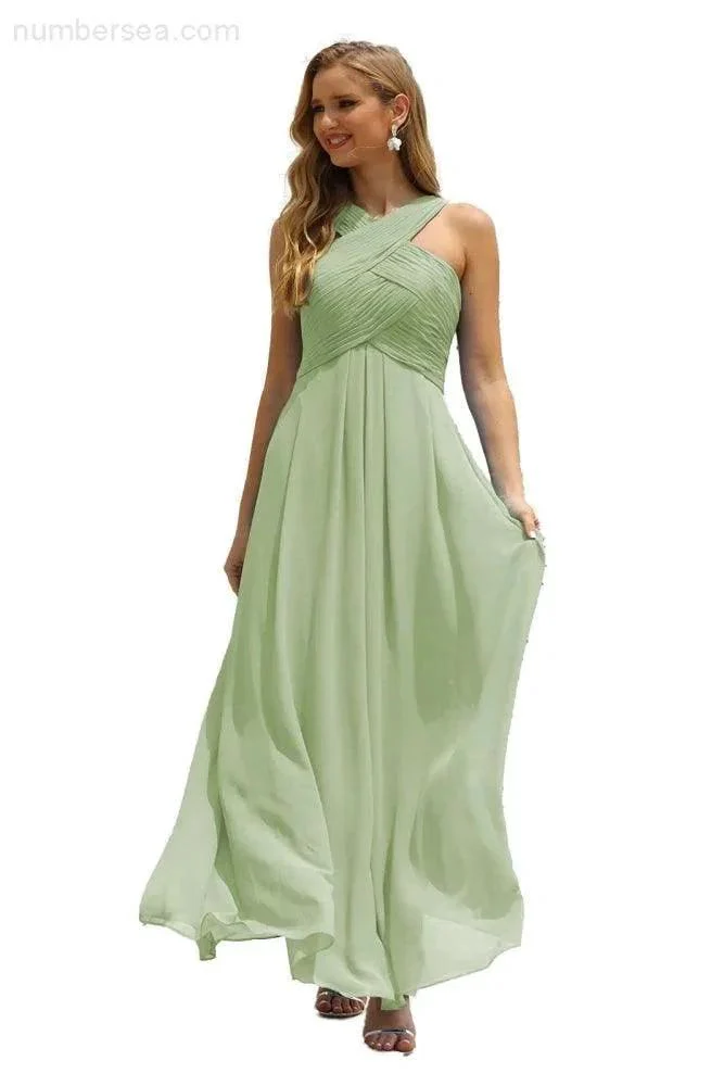 Numbersea Women Halter Chiffon Bridesmaid Dress A-line Long Formal Prom Gown SEA28015 - Image 136