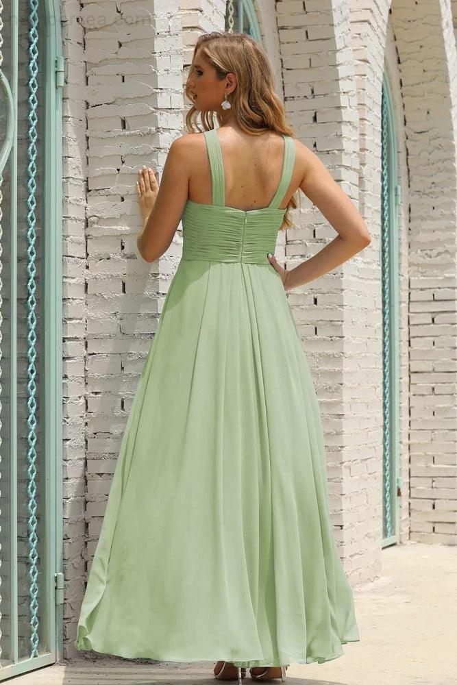 Numbersea Women Halter Chiffon Bridesmaid Dress A-line Long Formal Prom Gown SEA28015 - Image 137