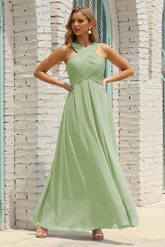 Numbersea Women Halter Chiffon Bridesmaid Dress A-line Long Formal Prom Gown SEA28015 - Image 138