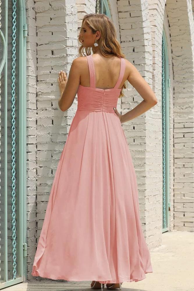 Numbersea Women Halter Chiffon Bridesmaid Dress A-line Long Formal Prom Gown SEA28015 - Image 142