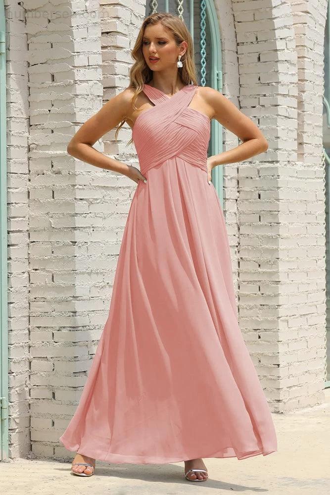 Numbersea Women Halter Chiffon Bridesmaid Dress A-line Long Formal Prom Gown SEA28015 - Image 143