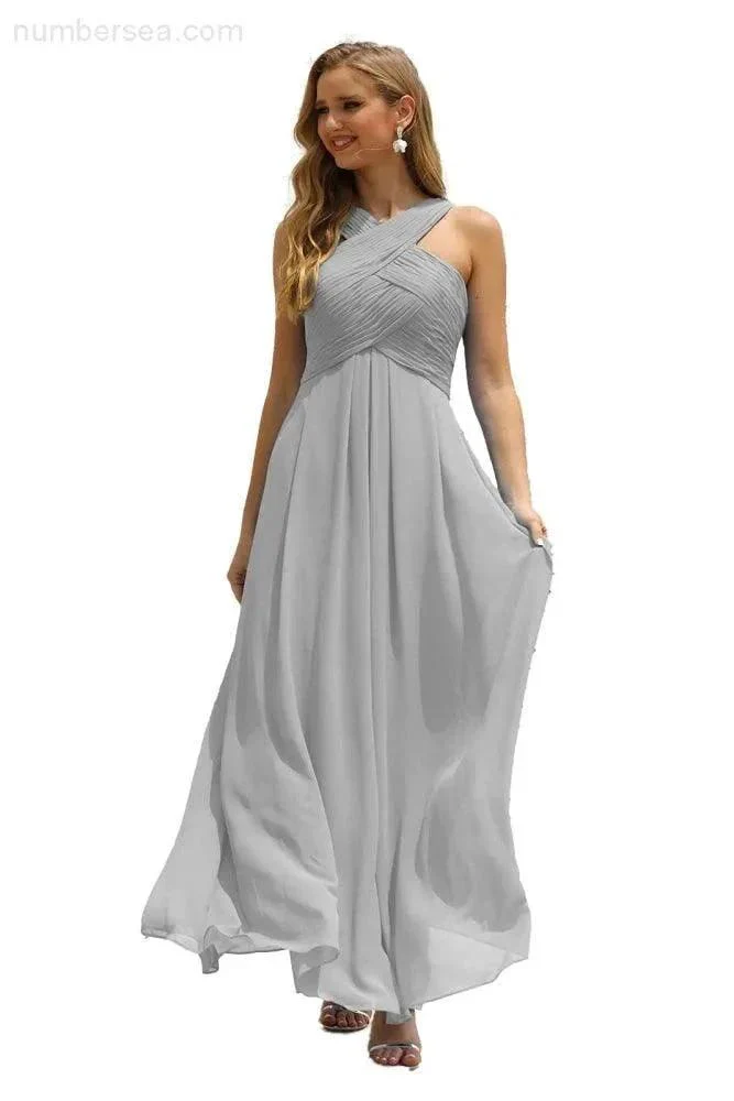 Numbersea Women Halter Chiffon Bridesmaid Dress A-line Long Formal Prom Gown SEA28015 - Image 146