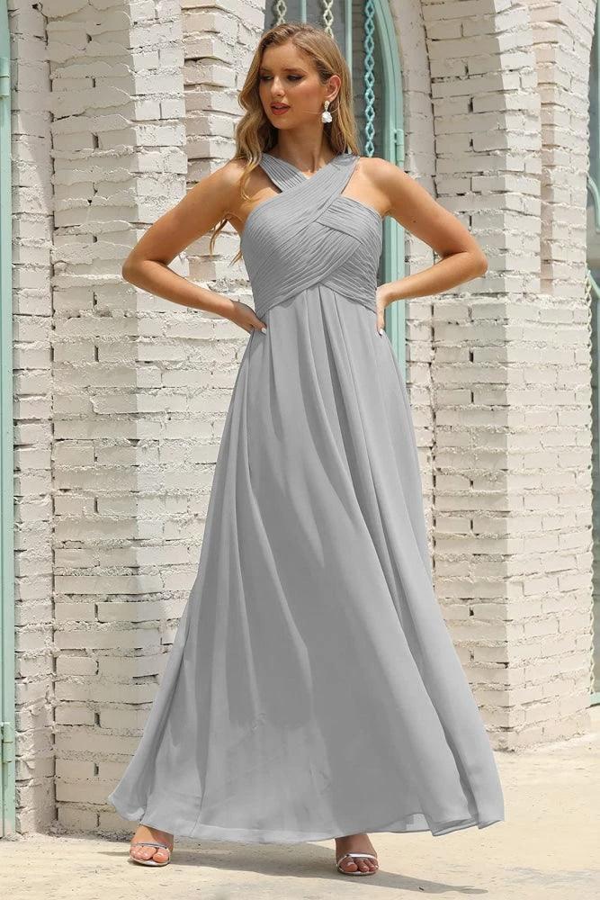 Numbersea Women Halter Chiffon Bridesmaid Dress A-line Long Formal Prom Gown SEA28015 - Image 148